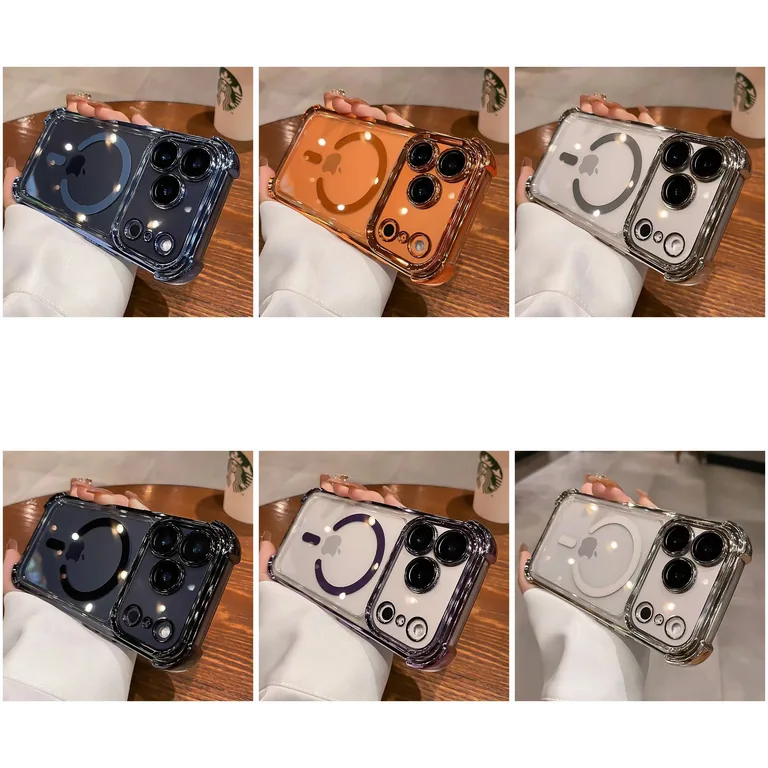 Clear iPhone cases with coloured edges and circular magnetic rings