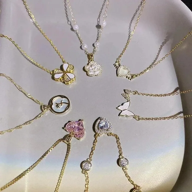Gold-Plated Enamel & Crystal Pendant Necklaces — listing image