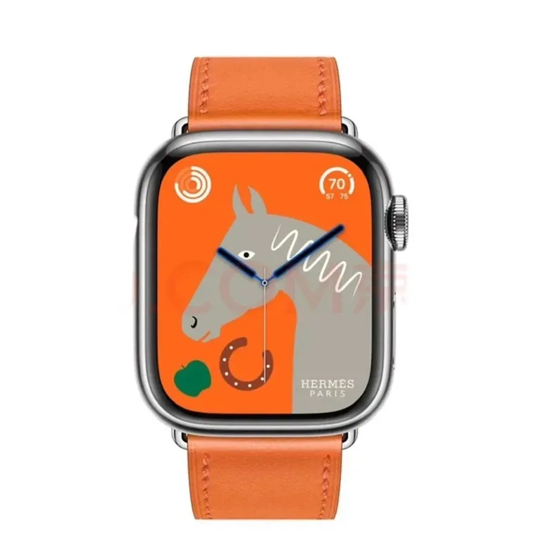 Square-face watch with an orange strap